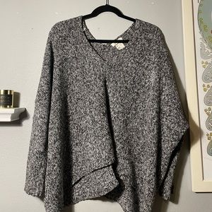 Matilda Jane Womens Marvelous Marled Vee Boxy Sweater Gray Cotton Blend